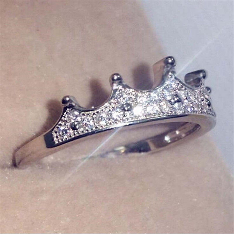 Baroque Gothic Vintage Fashion Jewelry Real 925 Sterling Silver Pave White Sapphire CZ Diamond Women Wedding Crown Band Queen Ring Gift