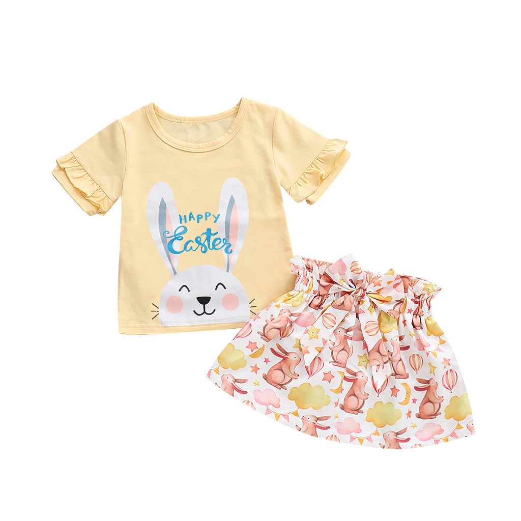 Toddler Baby Clothes Set 2PCs Girls Letter Easter Rabbit Ruffles Tops Skirt Outfits Set costume for girls vetement enfant