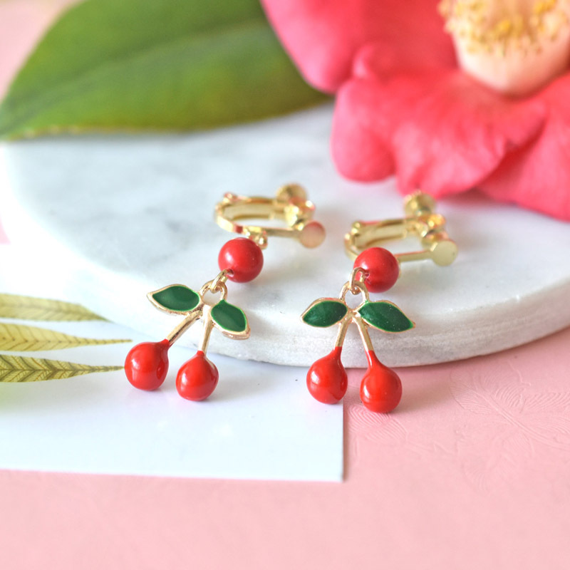 Fashion-Earrings For Women 925 Silver Fruit Ear Studs Long Cherry Earrings Clips Enamel Jewlery Wholesale