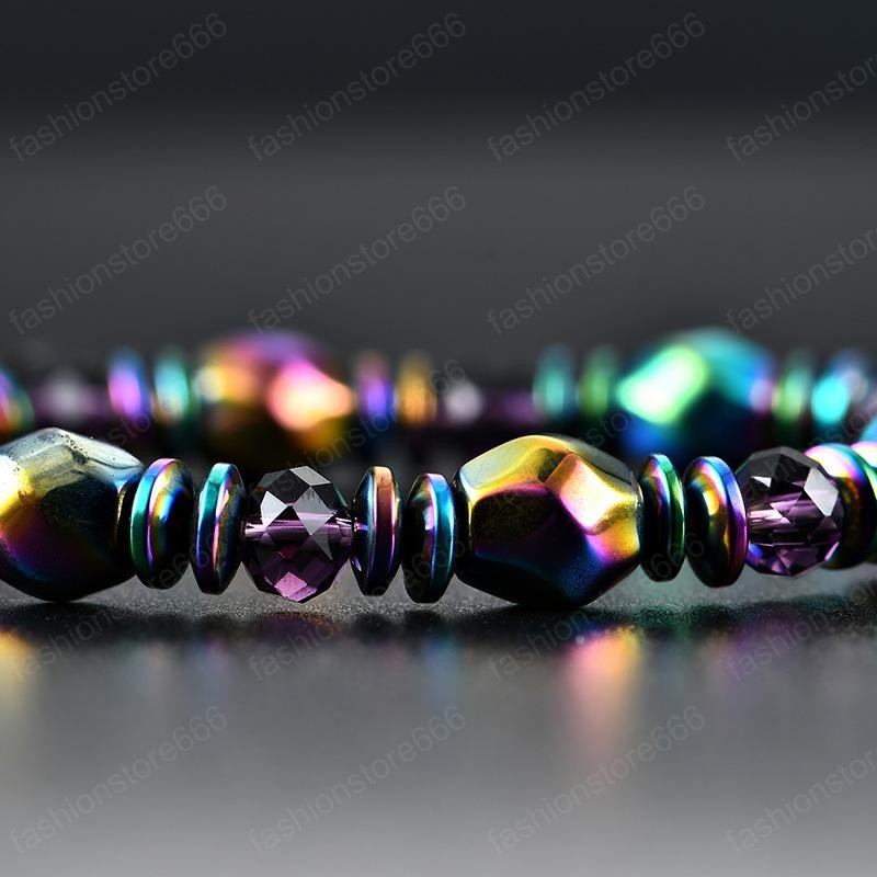 Colorful Strands Beaded Bracelets Magnet Bracelet Women Hematite Health Rainbow Magnetic Bangle Charm Bracelet for Women Unisex Men Handmade Jewelry