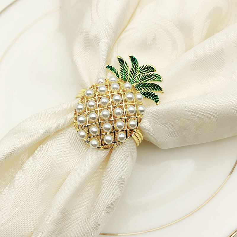 gold silver pineapple with pearls napkin ring wedding holiday decoration family candlelight dinner napkin holder 24 pcs