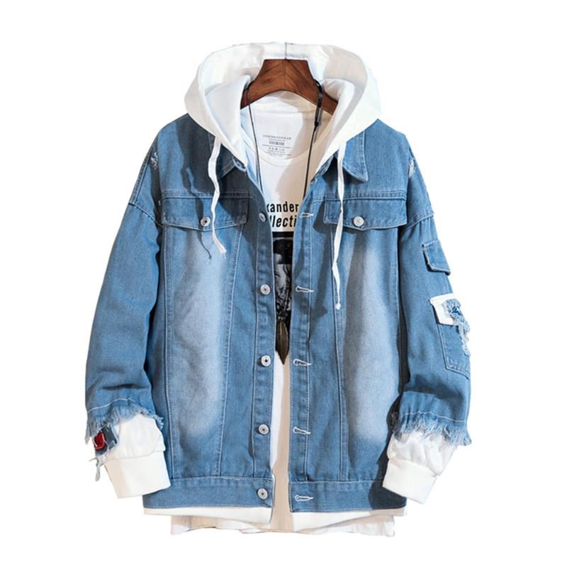Men Jackets jean jacket Spring Autumn Fake Two Pieces Patchwork Denim Hooded Jacket Causal Worn Hole Coat Outwear Male Plus Size, Navy blue
Men Jackets jean jacket Spring Autumn Fake Two Pieces Patchwork Denim Hooded Jacket Causal Worn Hole Coat Outwear Male Plus Size, Navy blue