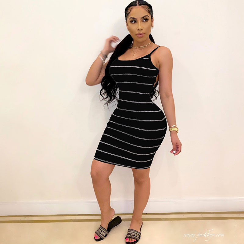 Striped Print Casual Summer Dress Women Spaghetti Straps Sleeveless Slim Fit Backless Bodycon Dress Mini Sundress Lounge Wear, Black
Striped Print Casual Summer Dress Women Spaghetti Straps Sleeveless Slim Fit Backless Bodycon Dress Mini Sundress Lounge Wear, Black