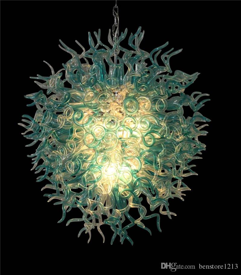 Top Quality Crystal Chandelier Lighting Tiffany Blue Transparent Wholesale Hand Blown Glass Chandeliers Hanging Pendant Lights