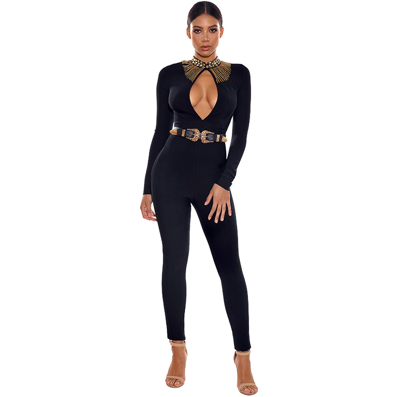 Factory directly bandage Jumpsuit long sleeve sexy hollow out handmade beading Luxury Elegant overalls jumpsuit for women, Without belt
Factory directly bandage Jumpsuit long sleeve sexy hollow out handmade beading Luxury Elegant overalls jumpsuit for women, Without belt