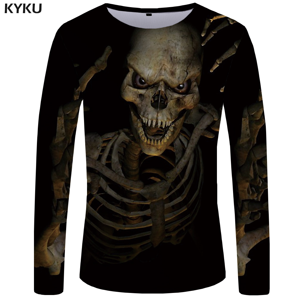 KYKU Skull T shirt Men Long sleeve shirt Black Clothes Devil Funny T shirts 3D Printed Tshirt Rock Streetwear Mens Clothing MX200509