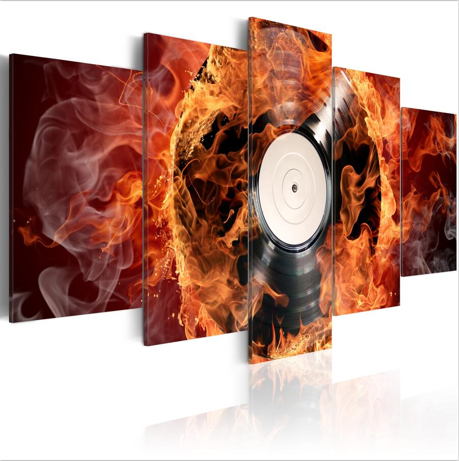 Artistic Burning discs Oil Painting ( No Frame ) 5pcs/set Modern Abstract Canvas Giclee Wall Art Poster Home Decoration Gift