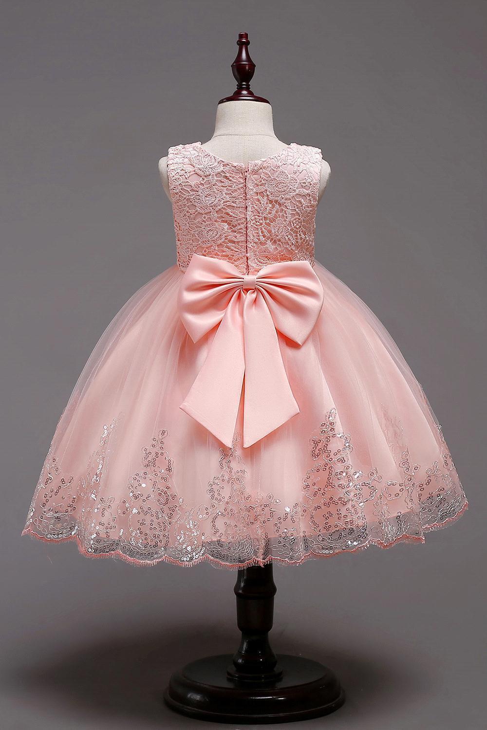 Flower Girls Dresses For Wedding Party Sleeveless Lace Appliques Ball Gown Birthday Girl Communion Pageant Gowns Kids Sequined Dress MC1731
