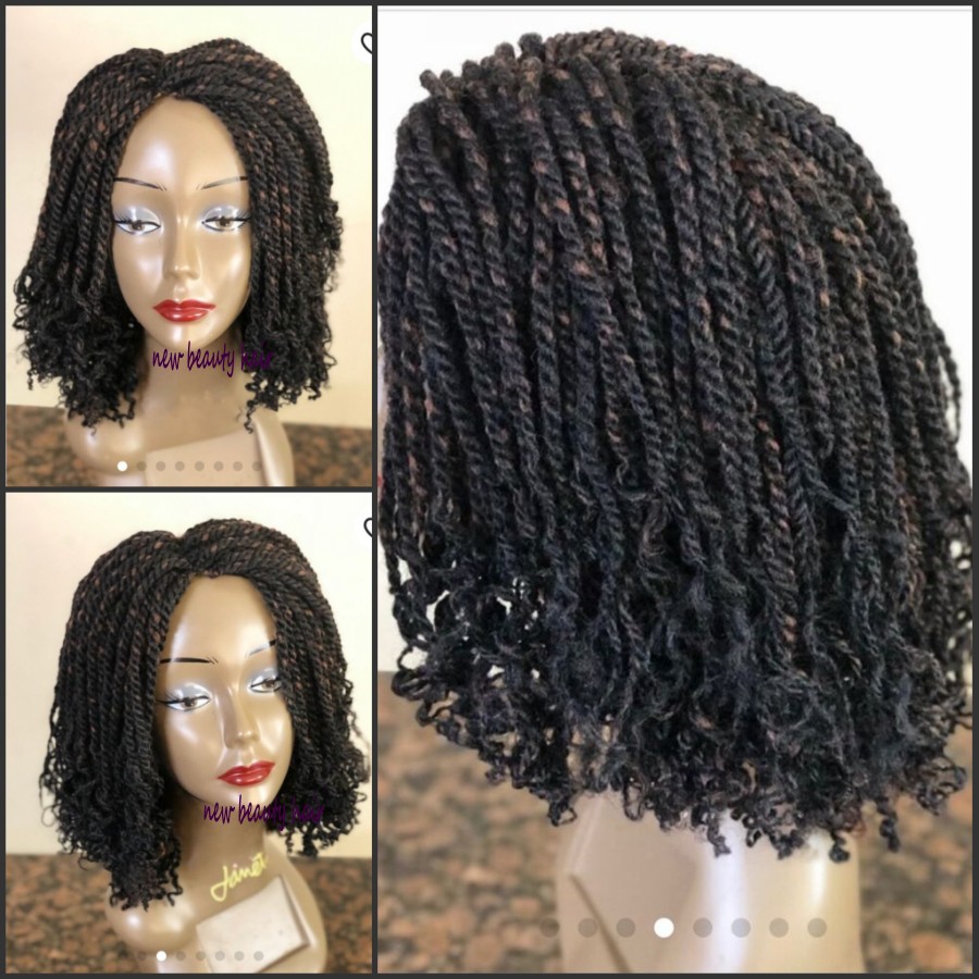 High quality black/brown synthetic short hair kinky twist wig 180density braided curly lace front wigs for black women with baby hair