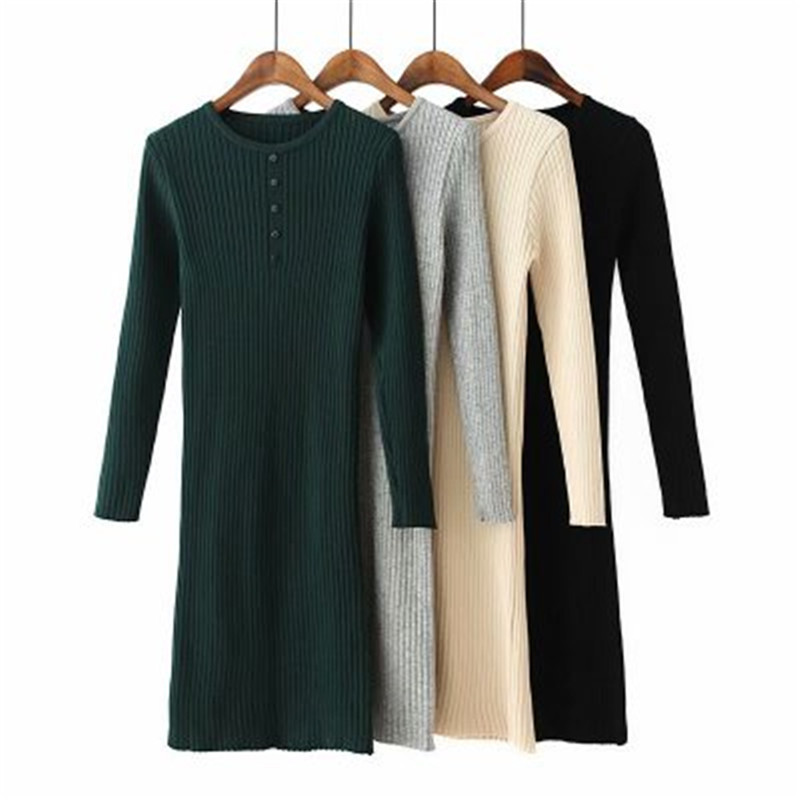 cute solid knitted dress with round neck and buttons, long sleeve sweater, casual pullover, office Women's, Khaki
cute solid knitted dress with round neck and buttons, long sleeve sweater, casual pullover, office Women's, Khaki