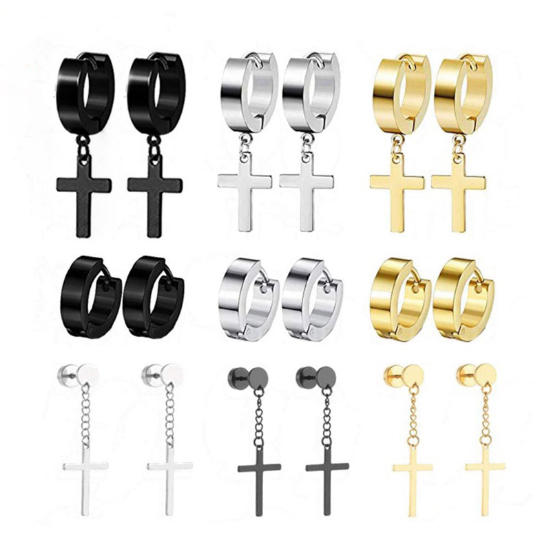 9 pairs/set Hip Hop Stud Hoop Earrings New Style Punk Stainless Steel Earrings Jewelry Wholesale