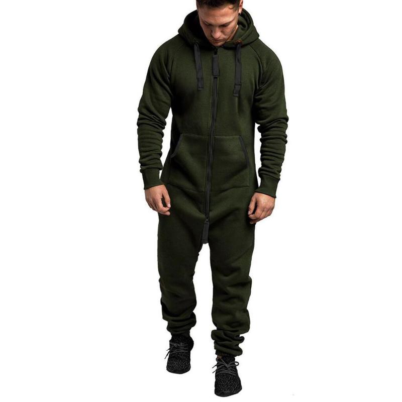 2020 Men's One-piece Pajamas Hoodie, Men's Solid Color Jumpsuit with Zip Hoodie Street Workwear 6 Colors Camouflage