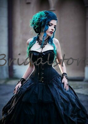 Vintage Black Victorian Gothic Wedding Dresses Corset Strapless Vampires Punk Style Country Wedding Dress Plus Size Evil Queens Bridal Gowns