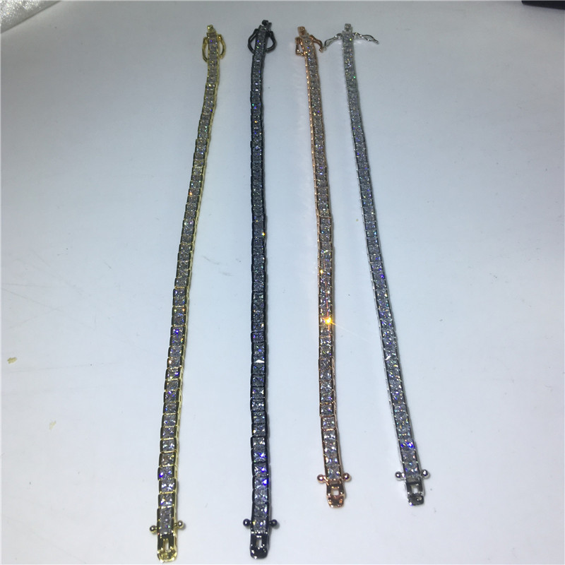 Vecalon 4 colors Tennis Bracelet Princess cut Diamond White gold filled Party wedding Bracelets for women men Jewelry
