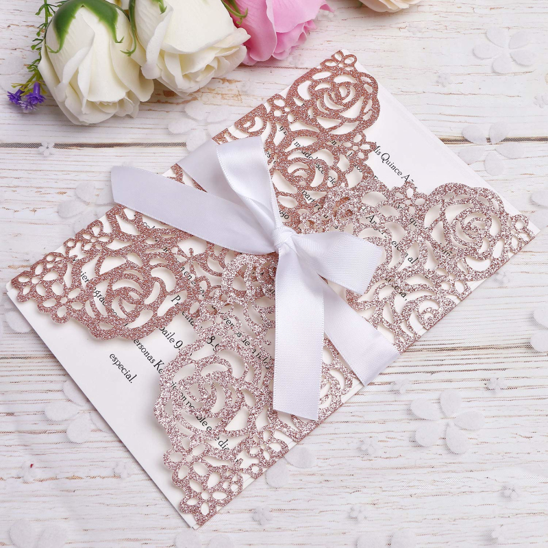 2020 Rose Gold Glitter Laser Cut Invitation Cards With Gold Ribbons For Wedding Bridal Shower Engagement Birthday Graduation Invites
2020 Rose Gold Glitter Laser Cut Invitation Cards With Gold Ribbons For Wedding Bridal Shower Engagement Birthday Graduation Invites