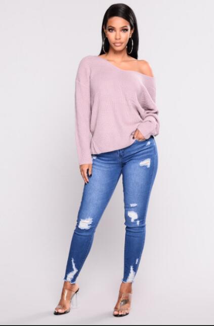 Women Plus Size Ripped Jeans Slim Denim Destroyed Hole High Waist Jeans Casual Stretch Pencil Pants Trousers