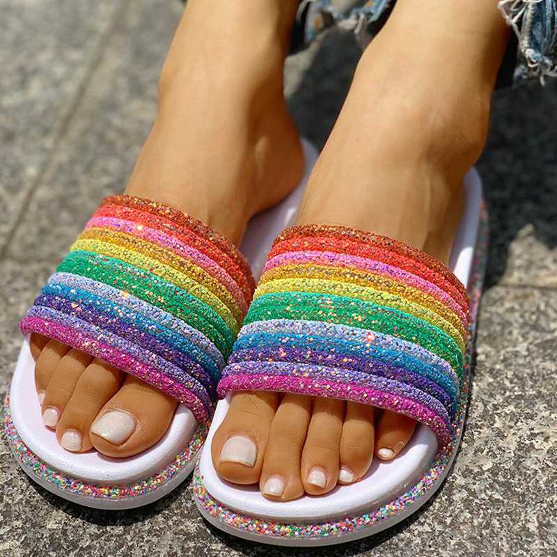 Summer Slippers Shoes Women Shining Rainbow Slides Zapatos De Mujer Flat Beach Slippers Girls
Summer Slippers Shoes Women Shining Rainbow Slides Zapatos De Mujer Flat Beach Slippers Girls