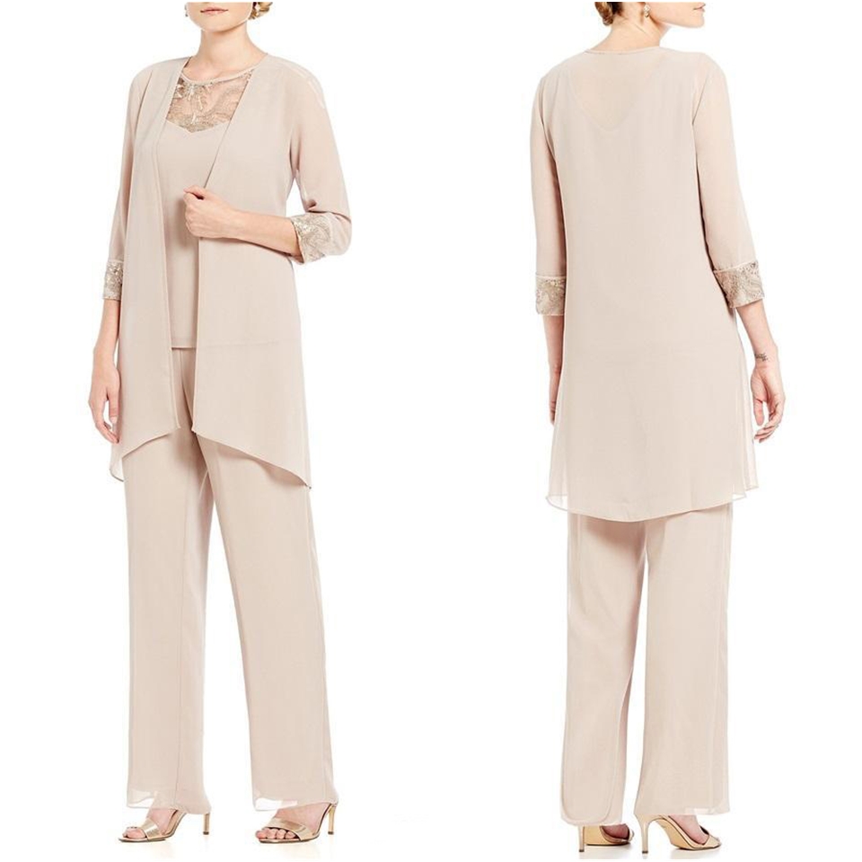 Elegant Mother Of The Bride Suit Pant Suits Pink Chiffon Plus Size Mother Of The Bride Dress With Jacket Evening Gowns
