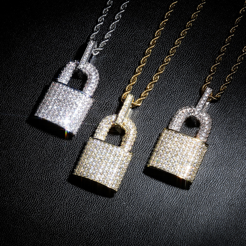 Hip Hop Shining Rap Lock Pendant Necklace 18k Real Gold/Platinum Plated Full Zircon Necklace Jewelry