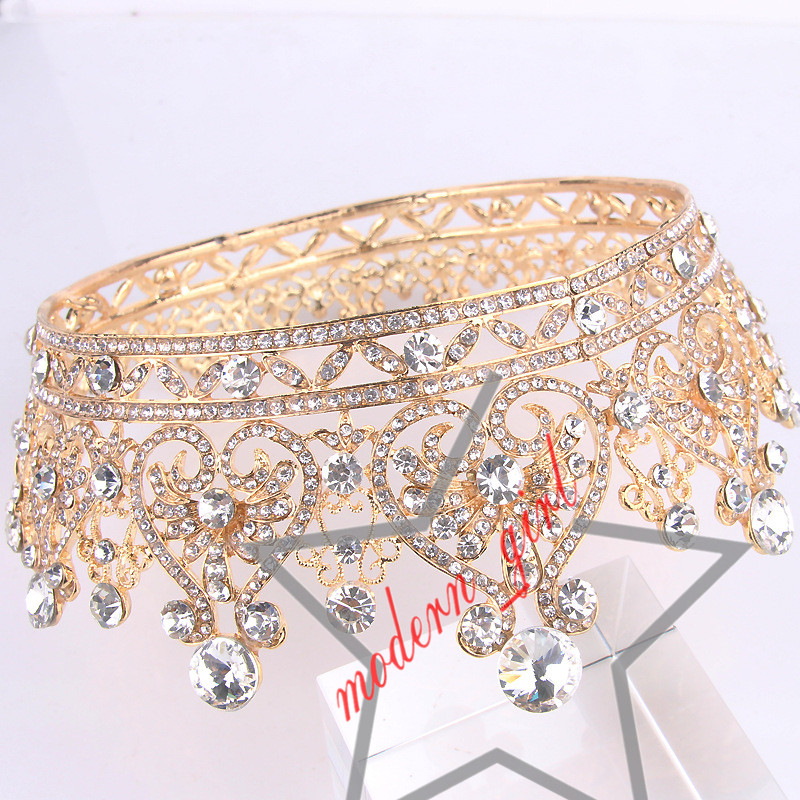 Gorgeous Princess Big Wedding Crowns Bridal Jewel Headpieces Tiaras Women Silver Metal Crystal European Headpieces Jewelry Bridal Accessorie