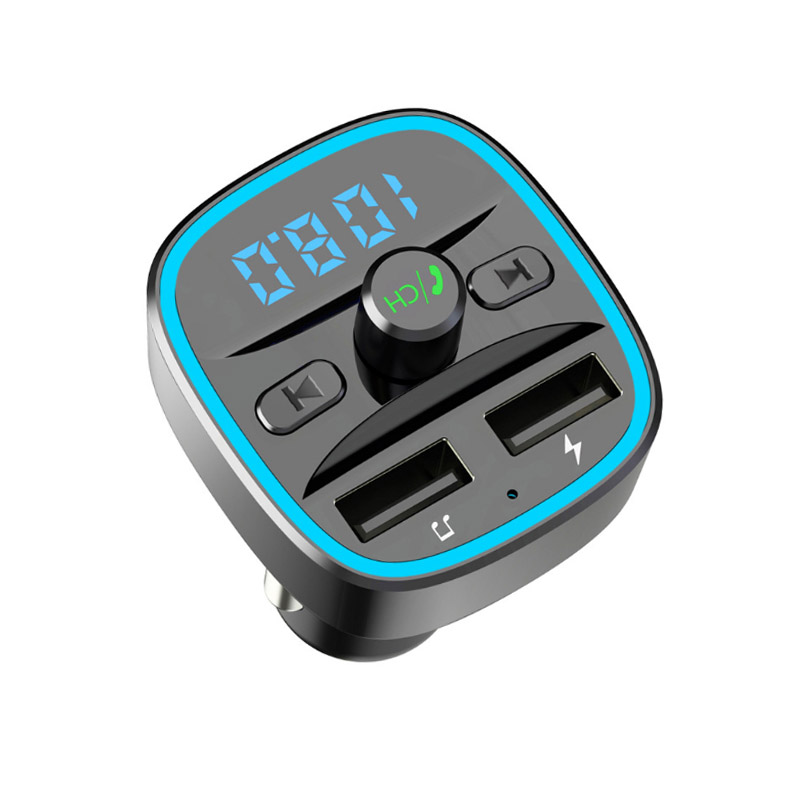 Bluetooth FM Transmitter Blue Ambient Ring Light Wireless Radio Car Receiver Adapter Kit With Hands-Free Calling Dual USB Charger