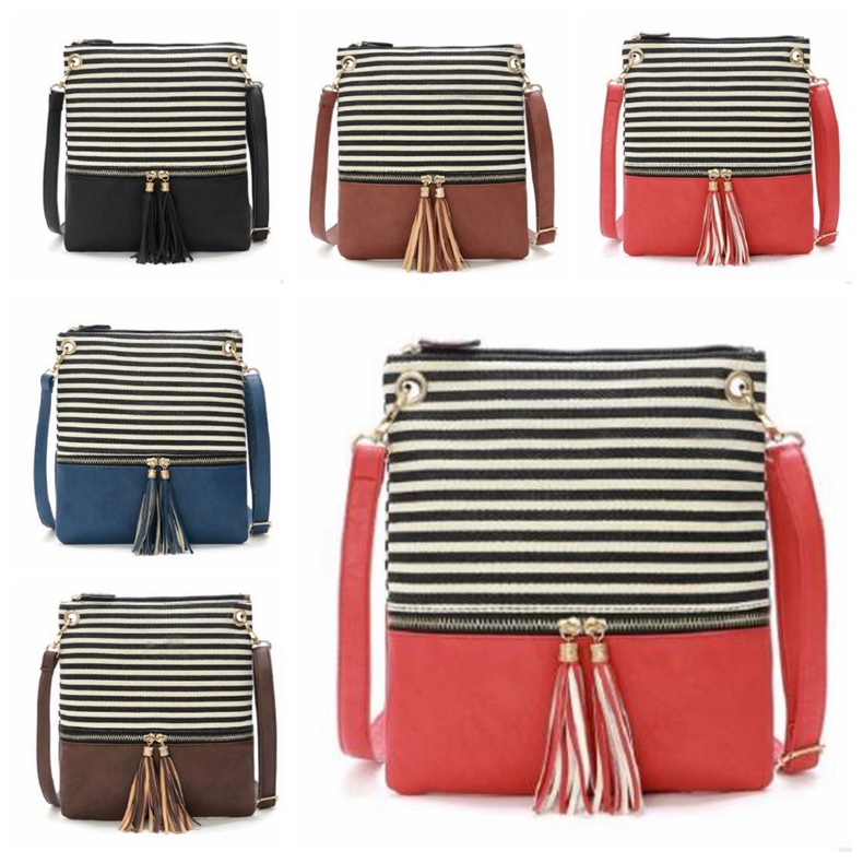Women Stripe Tassel Handbags Girl Cross-Body Handbag PU Stitching Contrast Color Bag Single Shoulder Bags Elegant Shoulder Purse D25, Mixed colors;random delivery
Women Stripe Tassel Handbags Girl Cross-Body Handbag PU Stitching Contrast Color Bag Single Shoulder Bags Elegant Shoulder Purse D25, Mixed colors;random delivery