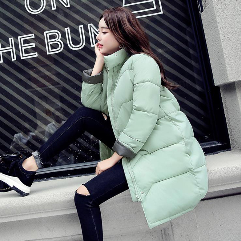 Women's Down & Parkas Winter Women Parka Pink Kawaii Bubble Coat Slim Solid Puffer Jacket Womens Coats Thick Long Black