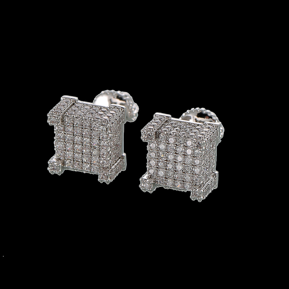 Stud Hip Hop Earrings for Men Gold Silver Iced Out CZ Square Stud Earring With Screw Back Jewelry J230717