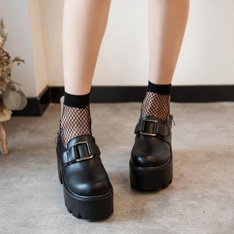 Lolita Gothic Round Head Mary Jane Shoes Sandals Japanese College Girl JK Uniform PU Leatehr Platform Strap Waterproof Black Shoes
