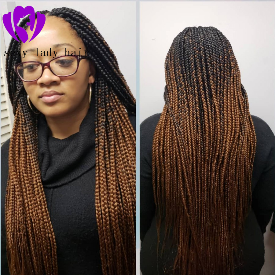 Hotselling Ombre brown color braided Lace Wig Long black/burgundy / blonde /brown color Box Braid full Lace Front Wig for black Women
