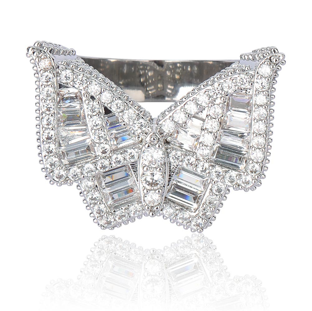 Hip Hop Casting Butterfly Rings Bling 18k Real Gold Plated Cubic Zircon Diamond Finger Ring Jewelry