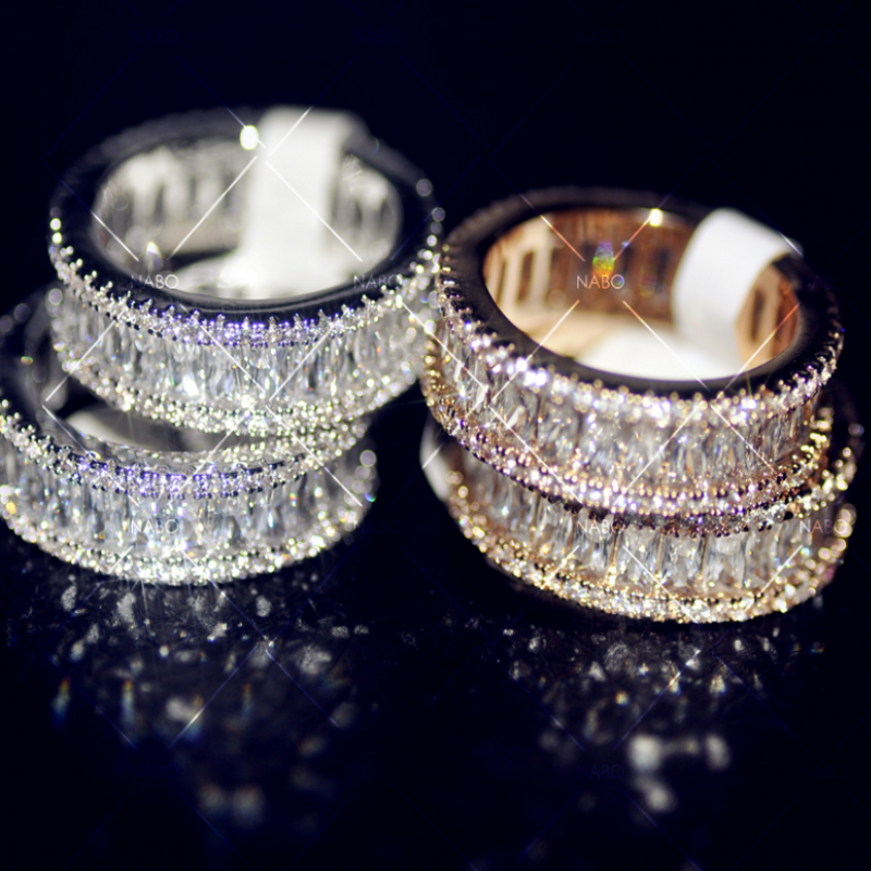 2019 New Arrival Hot Sale Sparkling Deluxe Jewelry 10KT White Gold Fill Women Princess Cut White Topaz CZ Diamond Wedding Band Ring Gift