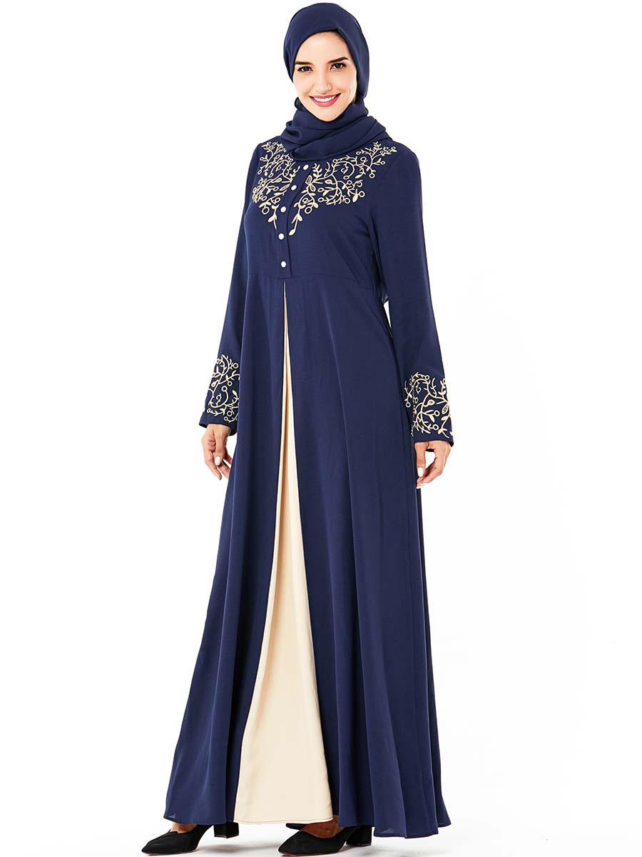 Women Dark Blue Abaya Femme Musulman Pakistan Dubai Turkey Bangladesh Plus Size Islamic Clothing Kaftan Hijab Muslim Dress