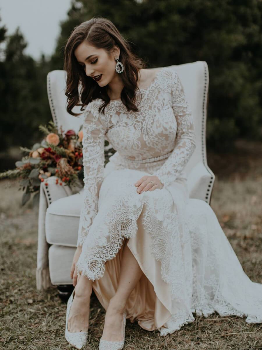 Modest Country Mermaid Lace Wedding Dresses Long Sleeves Sexy Low Backless Bohemian Boho Bridal Gowns Plus Size Sweep Train robe de mariée