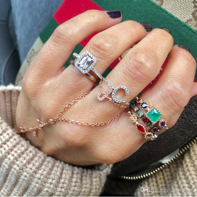 2018 New fashion charm jewelry 3Pcs sets elegant colorful cz Oval Ring for women Elegant rose gold color square wedding midi Ring jwerlry