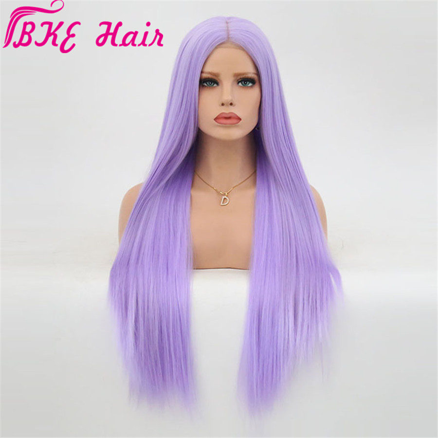 Long Straight Middle Part Wig For Women purple Black White Pink Orange Gray Hair Heat Resistant Synthetic lace front Wigs