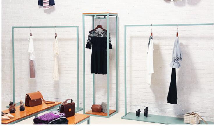 Blue floor hanger Commercial Furniture Landing style cloth store in the island shelf bale window display rack women's clothing hanging racks