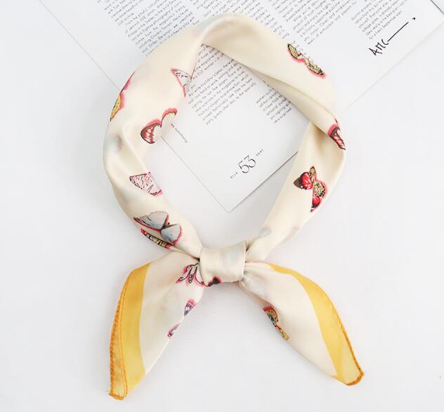 Spring new Korean version of sweet butterfly printed silk scarf custom simple fashion simulation silk small square WY766