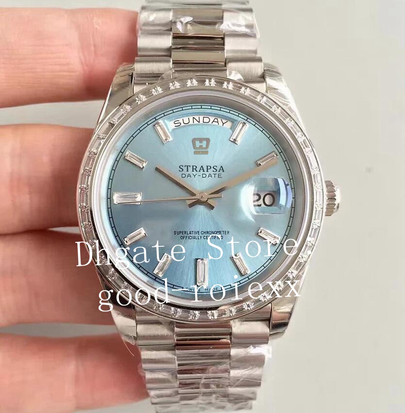 Watches For Men Blue Black Silver Rectangle Diamond EW Factory Automatic Cal.3255 Watch Men's Day Date Crown 228396TBR President Eta Wristwatches, Box
Watches For Men Blue Black Silver Rectangle Diamond EW Factory Automatic Cal.3255 Watch Men's Day Date Crown 228396TBR President Eta Wristwatches, Box