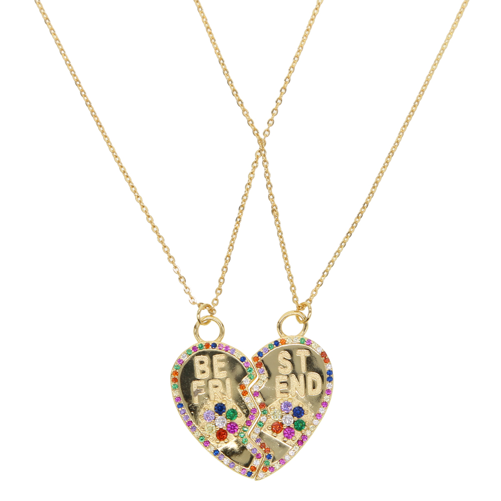 SET Brake Heart Gold plated fashion necklace best friend gift lover gift rainbow cz paved fashion jewelry