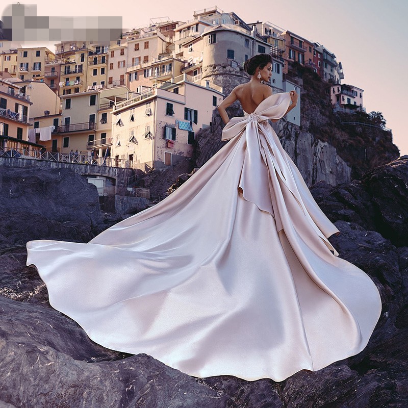 Vestido De Noiva Pink Wedding Dresses backless 2019 Ball Gown Sweetheart Satin Cathedral Train Dubai Arabic Wedding Gown Bridal Dresses