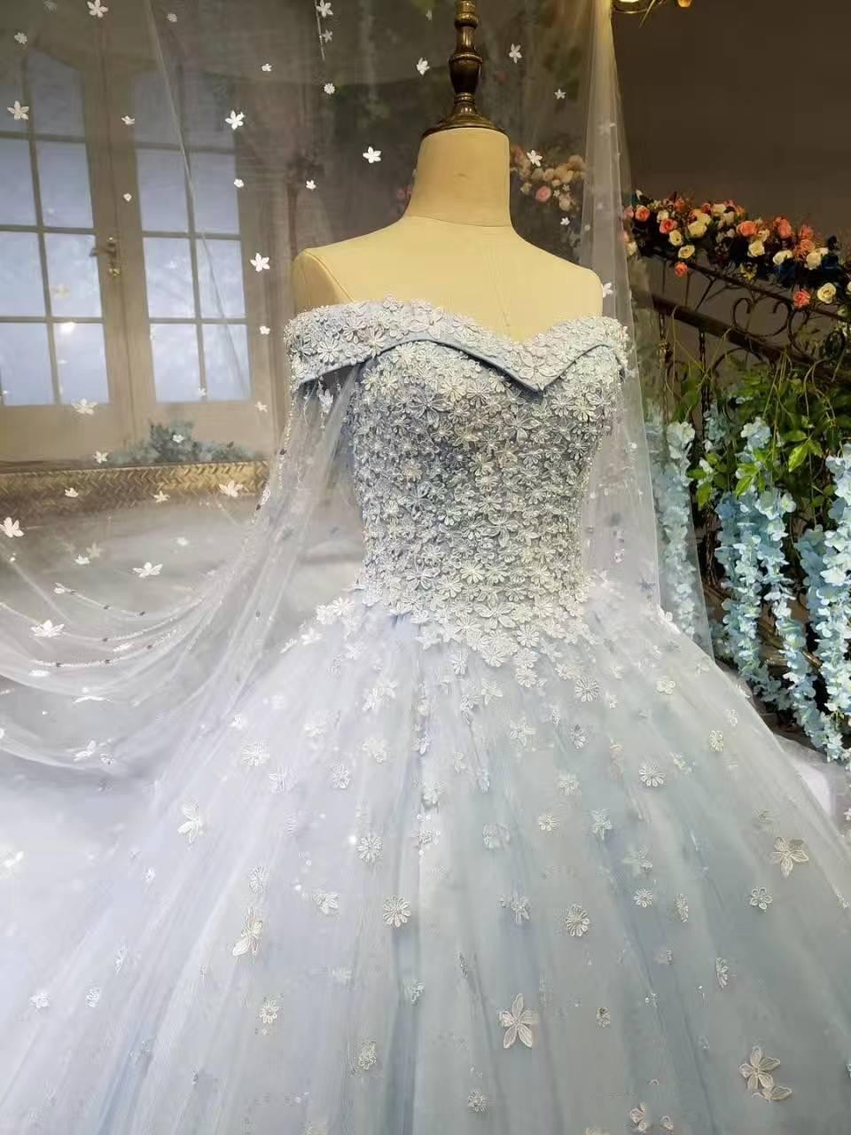 snow garden V neck Ball gown off the shoulder wedding dresses western hands made flowers bridal wedding gowns