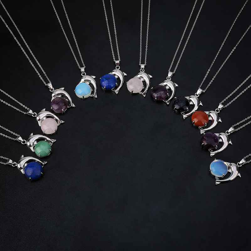 12 random alloy dolphin jewels stone pendant men and women meaning stainless steel necklace birthday gift set