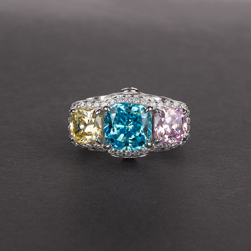 OneRain Vintage 100% 925 Sterling Silver Aquamarine Sapphire Citrine Diamonds Gemstone Wedding Engagement Women Men Ring Jewelry CJ191205