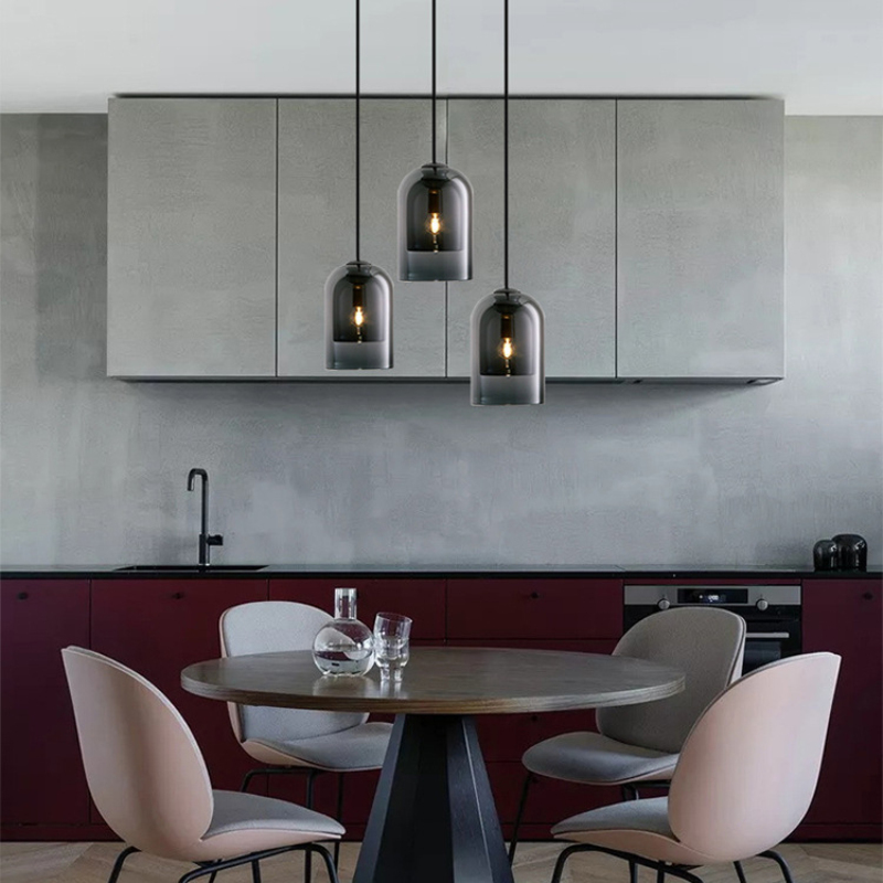 Smoke grey Amber Glass Dining room Chandeliers Lighting Bedroom Bedside Pendant Lamp Loft Hanging lamp E14 110V/220V Suspension