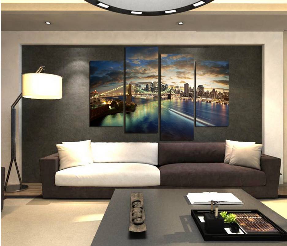 4pcs/set Brooklyn Bridge Night View No Frame Wall Art Oil Painting On Canvas Seascape Paintings Picture Decor Living Room