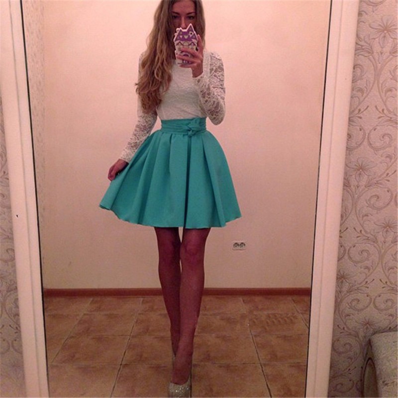 hot sale new Girls White Summer Bohemian Mini Dress Women Fashion Spring Solid White Mini Lace Casual Clothes o-neck Long Sleeve Dresses