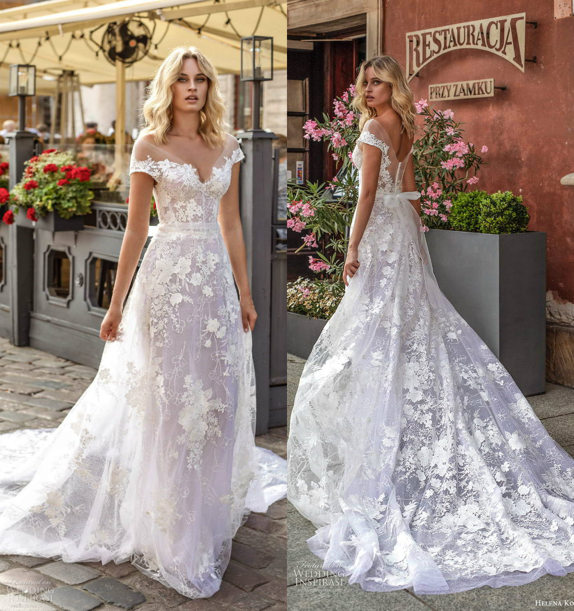 Lihi Hod Beach Wedding Dresses Lace Appliqued Tulle A-line Off The Shoulder Boho Bridal Gowns Sweep Train Bohemian Wedding Dress