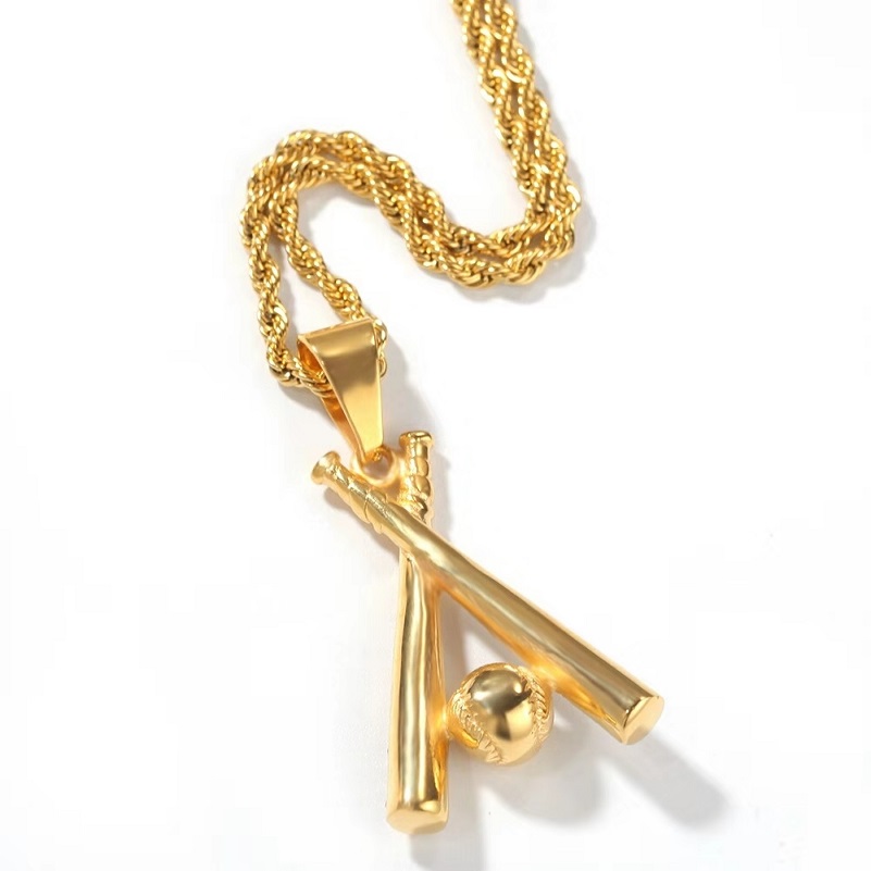 ied out Baseball bat pendant necklaces for men luxury designer mens bling diamond player pendants stainless steel hip hop jewelry