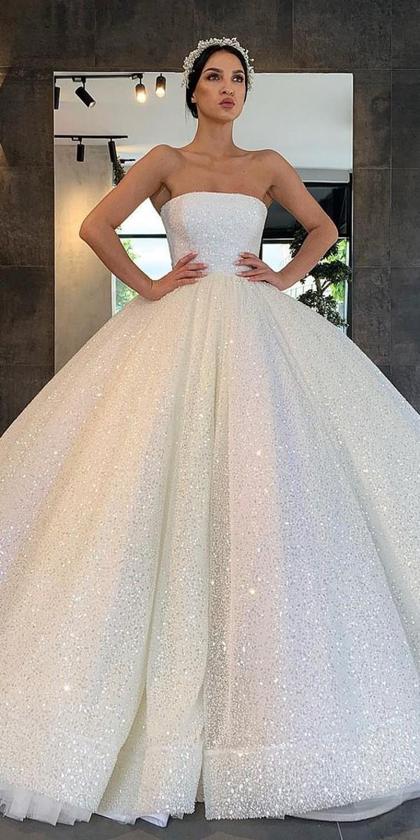 Luxury Arabic White Wedding Dresses 2020 Sequins Plus Size Ball Gown Royal Wedding Dress lace-up Sparkly Princess Bridal Gowns